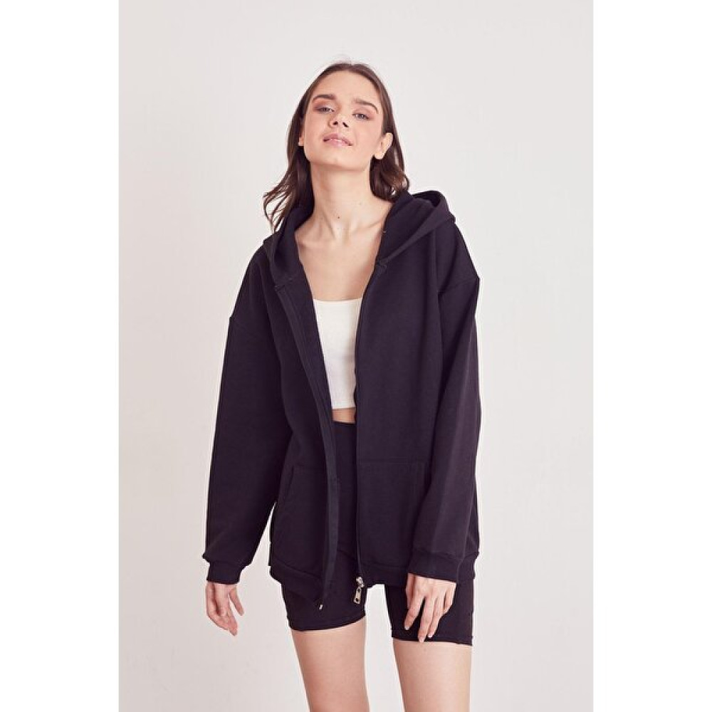 Marissa Butik Ön Fermuarlı Kapşonlu Sweatshirt Hırka-Siyah Kadın Hırka Fiyatı