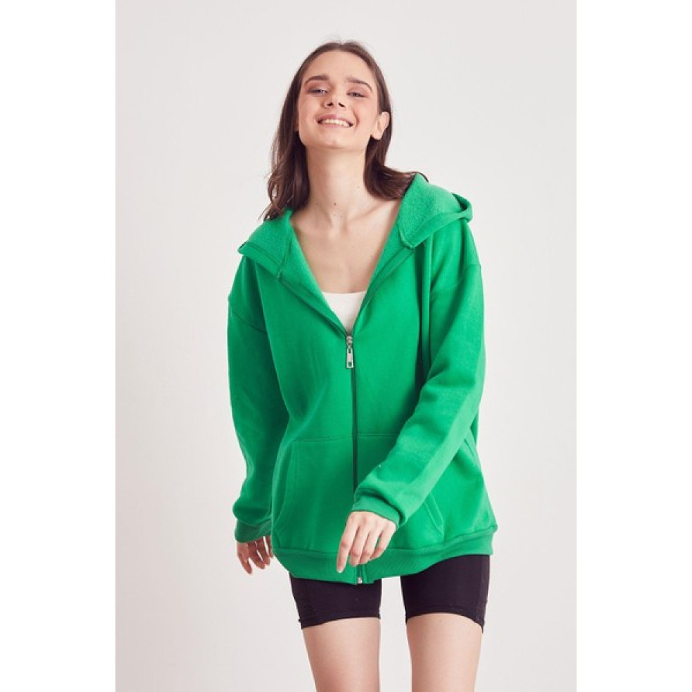 Marissa Butik Ön Fermuarlı Kapşonlu Sweatshirt Hırka-Yeşil Kadın Hırka Fiyatı