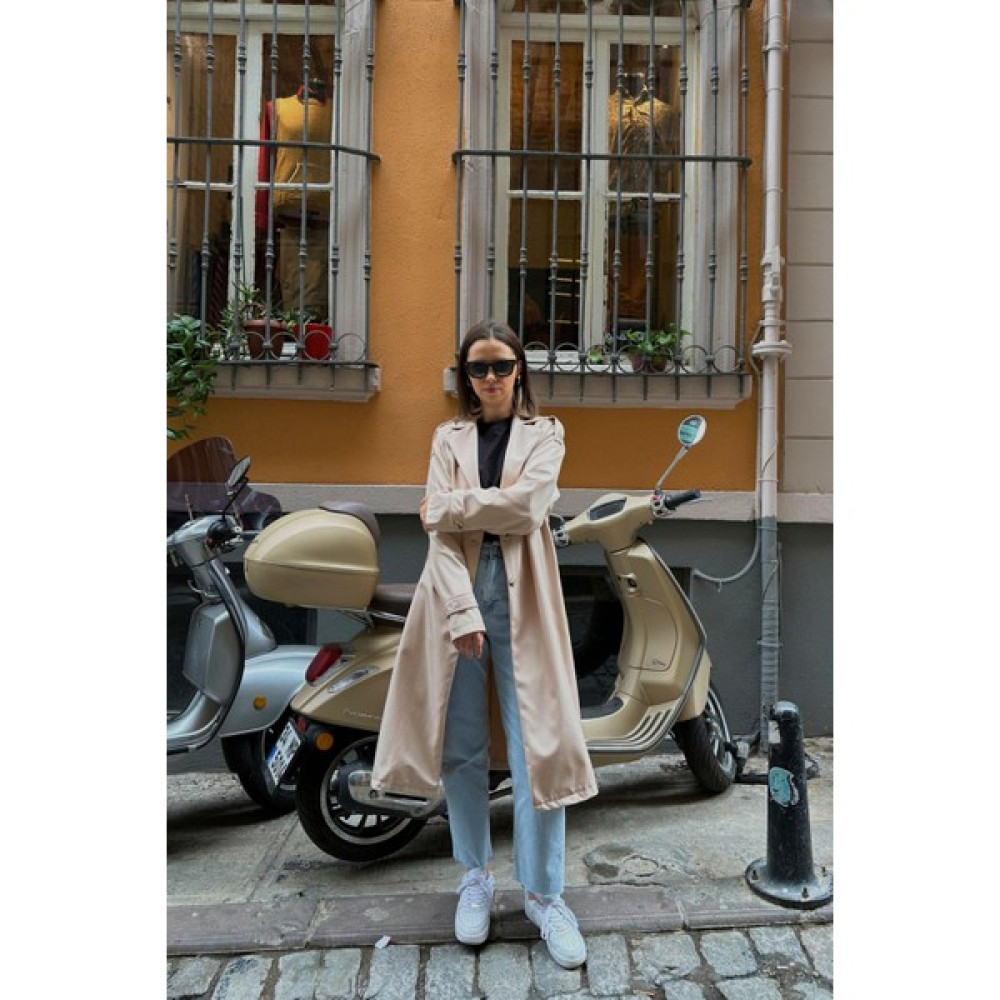 Marissa Butik Reglan Kol Aler Detay Trenç-Bej Kadın Trençkot Fiyatı