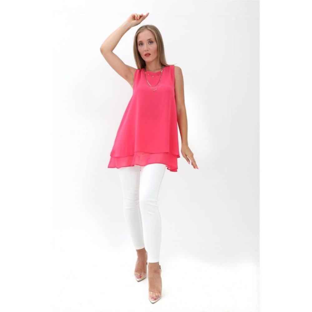 Marissa Butik Uzun Şifon Kolsuz Bluz - Pembe Bluz Fiyatı