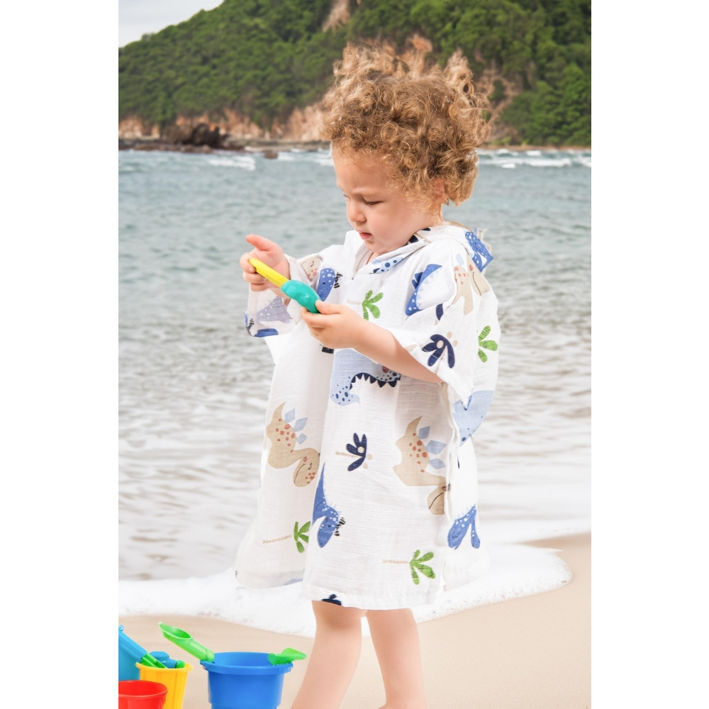 Mariva home %100 Pamuk Müslin Kumaş Kapüşonlu Bebek Panço Ejderha 3-6 Yaş Beden Bebek Bornozu Fiyatı