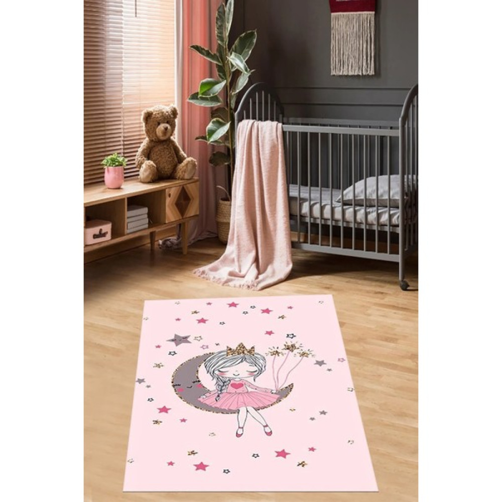 Marka Halı Dijital Baskı Yıkanabilir Kaymaz Taban Ayda Kız Desenli Çocuk Odası Halısı - Pembe - ​80 x 150 cm Bebek Odası Halı Fiyatı