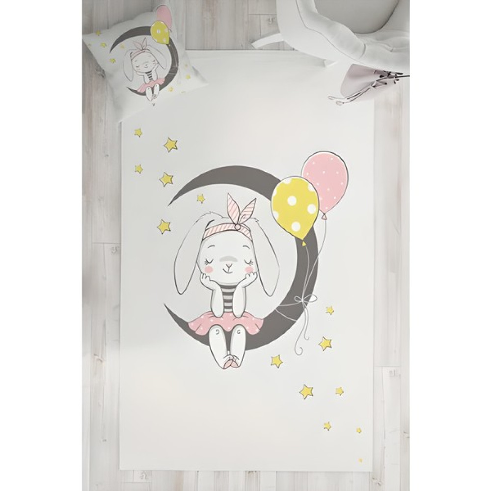 Marka Halı Dijital Baskı Yıkanabilir Kaymaz Taban Aydaki Küçük Kız Çocuk Odası Halısı - Beyaz - ​80 x 150 cm Bebek Odası Halı Fiyatı