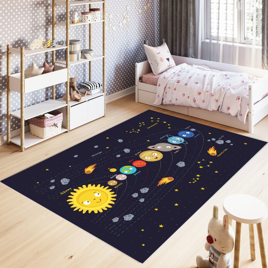 Marka Halı dijital Baskı Yıkanabilir Kaymaz Taban Gezegen Desenli Eğitici Çocuk Odası Halısı - Lacivert - 160 x 230 cm SSD / Solid State Drive Fiyatı