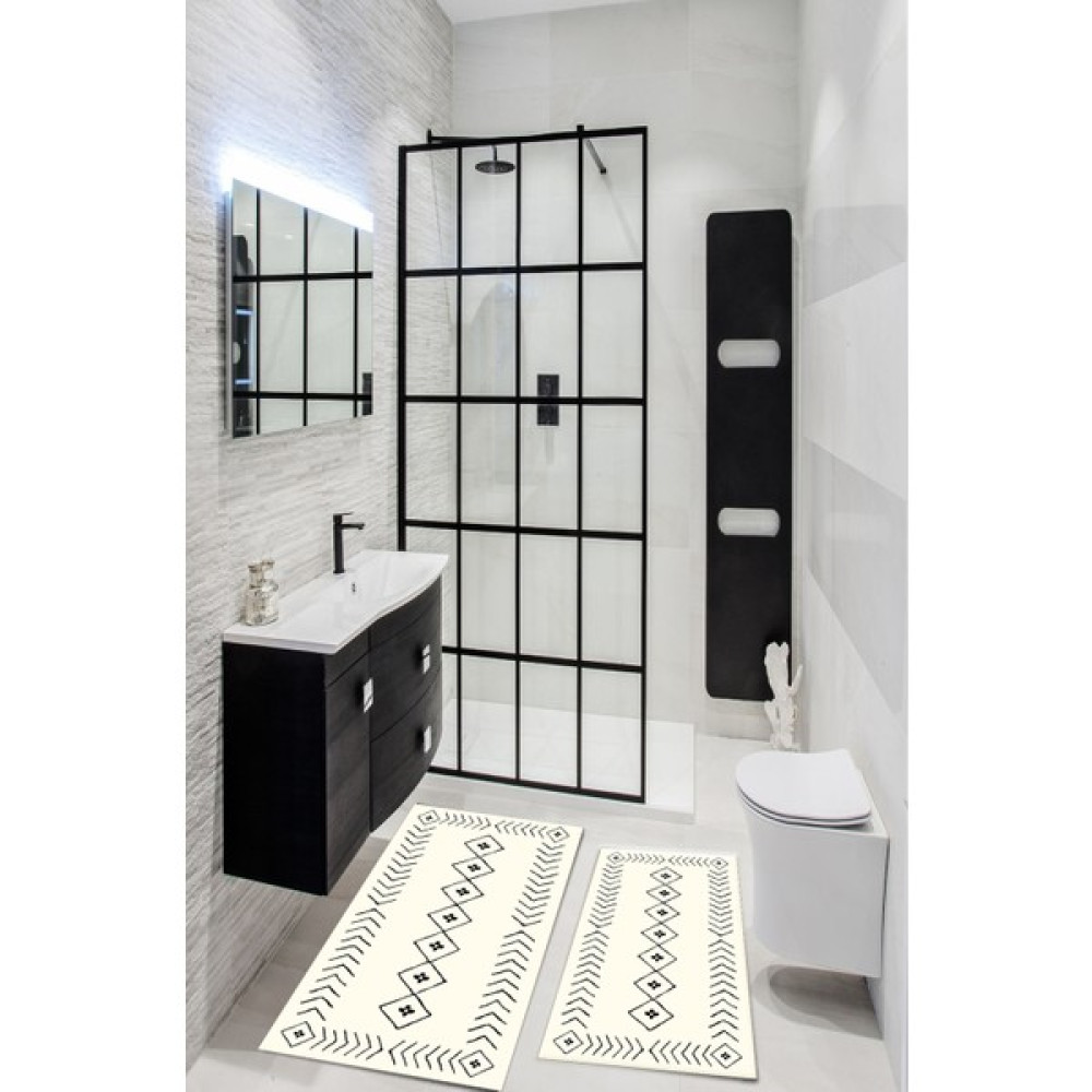 Marka Halı Dijital Baskılı Geometrik Desenli Yıkanabilir Kaymaz Taban 2li Banyo Halısı Paspas Klozet Takım Klozet Takımı Fiyatı