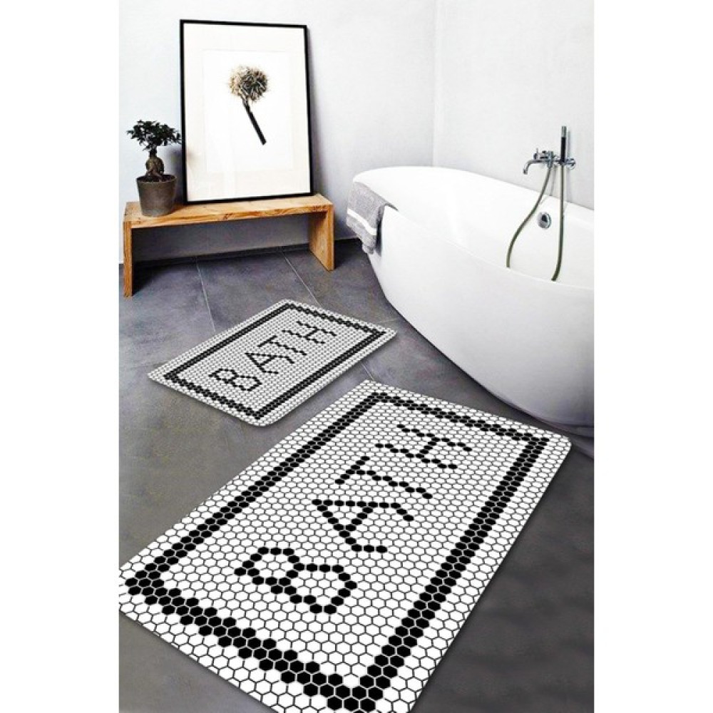 Marka Halı Dijital Baskılı Kaymaz Taban Black Bath Yıkanabilir 2li Banyo Halısı Paspas Klozet Takımı Klozet Takımı Fiyatı