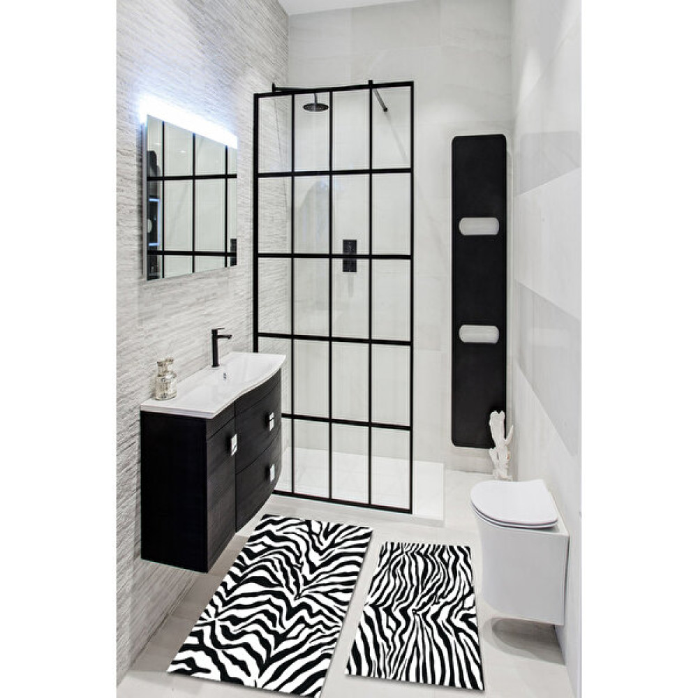 Marka Halı Siyah Beyaz Zebra Desenli Yıkanabilir Kaymaz Taban 2li Banyo Halısı Paspas Klozet Takımı Klozet Takımı Fiyatı