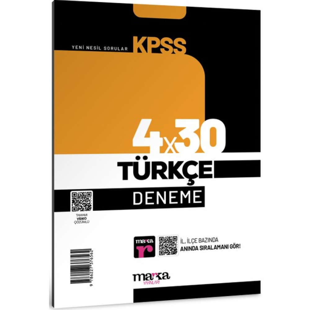 Marka Yayınları 2024 KPSS Türkçe 4x30 Deneme Tamamı Video Çözümlü Ders Sınav Kitapları Fiyatı