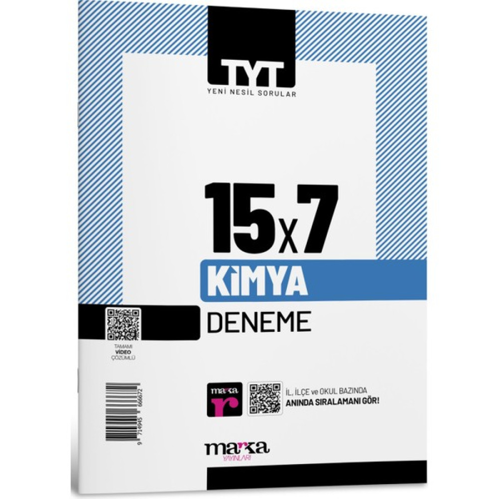 Marka Yayınları 2024 TYT Kimya 15 Deneme Tamamı Video Çözümlü Temel Yeterlilik Testi (TYT) Fiyatı