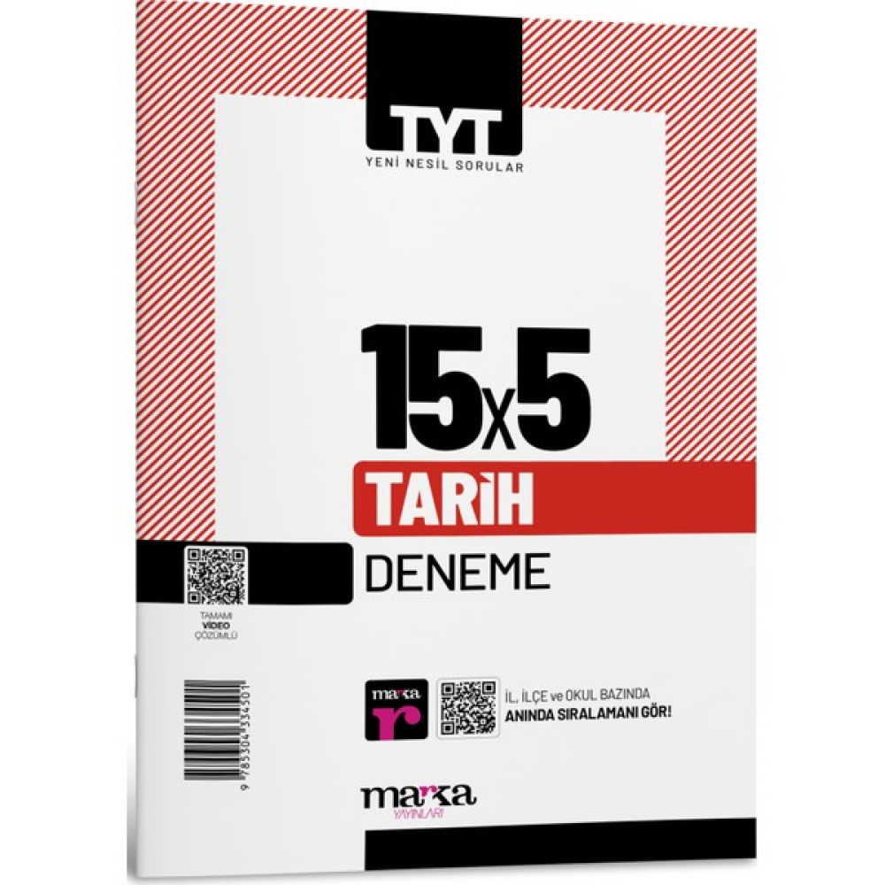 Marka Yayınları 2024 TYT Tarih 15 Deneme Tamamı Video Çözümlü Temel Yeterlilik Testi (TYT) Fiyatı