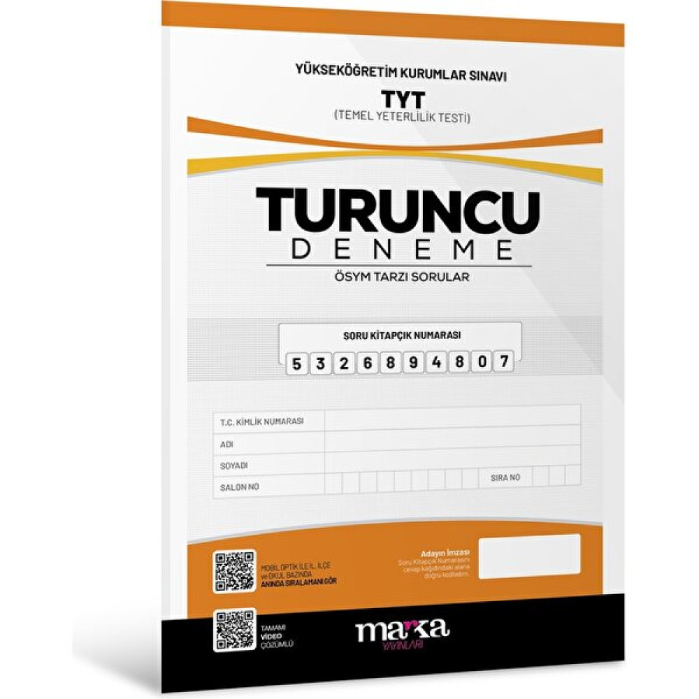 Marka Yayınları 2024 TYT Yeni Nesil Turuncu Deneme Tamamı Video Çözümlü Temel Yeterlilik Testi (TYT) Fiyatı