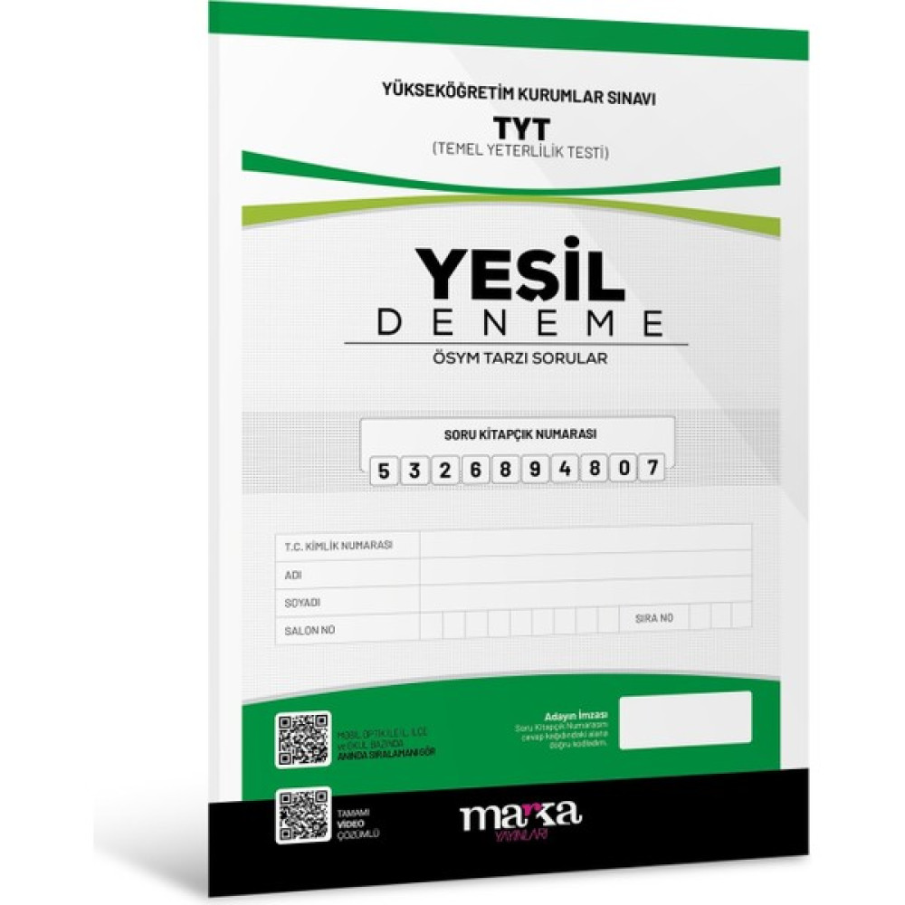 Marka Yayınları 2024 TYT Yeni Nesil Yeşil Deneme Tamamı Video Çözümlü Temel Yeterlilik Testi (TYT) Fiyatı