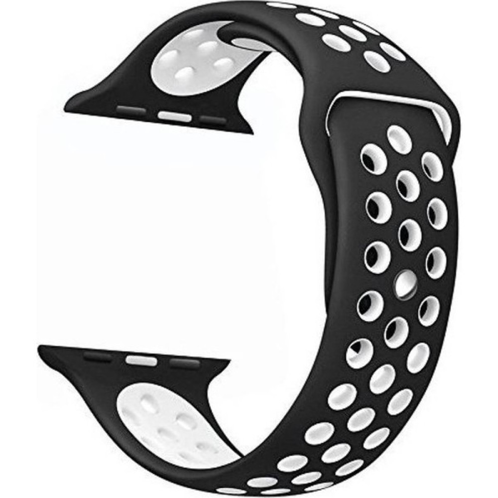 Markacase Apple Watch Series (Tüm Seriler) 42-44-45 mm Uyumlu Delikli Silikon Kordon Siyah Beyaz (L) - Siyah - Beyaz Giyilebilir Teknoloji Aksesuarları Fiyatı