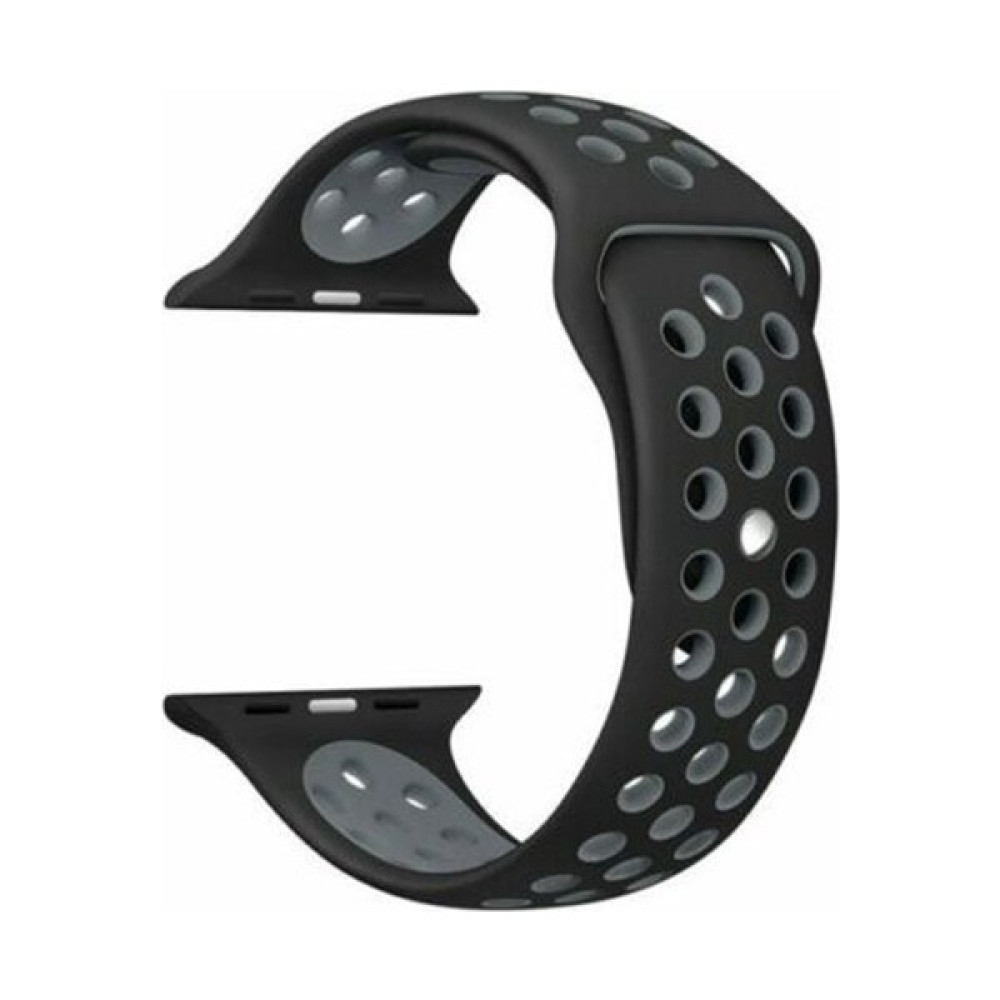 Markacase Apple Watch Series (Tüm Seriler) 42-44-45 mm Uyumlu Delikli Silikon Kordon Siyah Gri (L) - Siyah - Gri Giyilebilir Teknoloji Aksesuarları Fiyatı