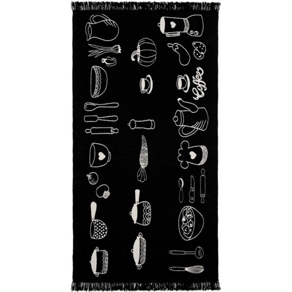 Markaev Desenli Çift Taraflı Mutfak Halısı - Siyah - 80 x 150 cm Salon Halısı Fiyatı