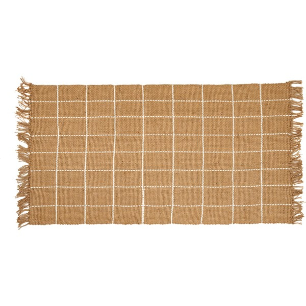 Markaev Leona Beyaz Çizgili Jüt Halı - 80X150 cm - 80 x 150 cm - Kahverengi - Beyaz Salon Halısı Fiyatı