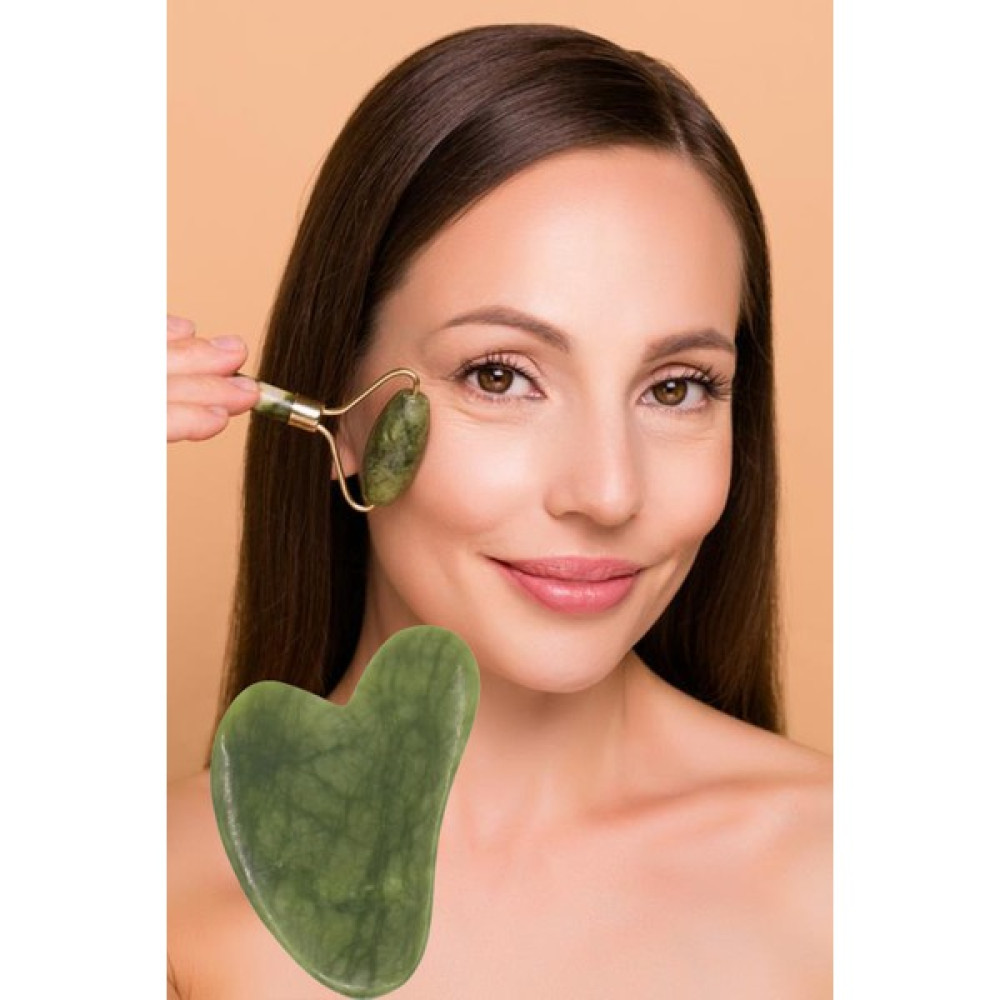 Markafox Yeşim Face Jade Roller ve Yeşim Kalp Gua Sha Masaj Taşı Yüz Masaj Seti Masaj Cihazları Fiyatı