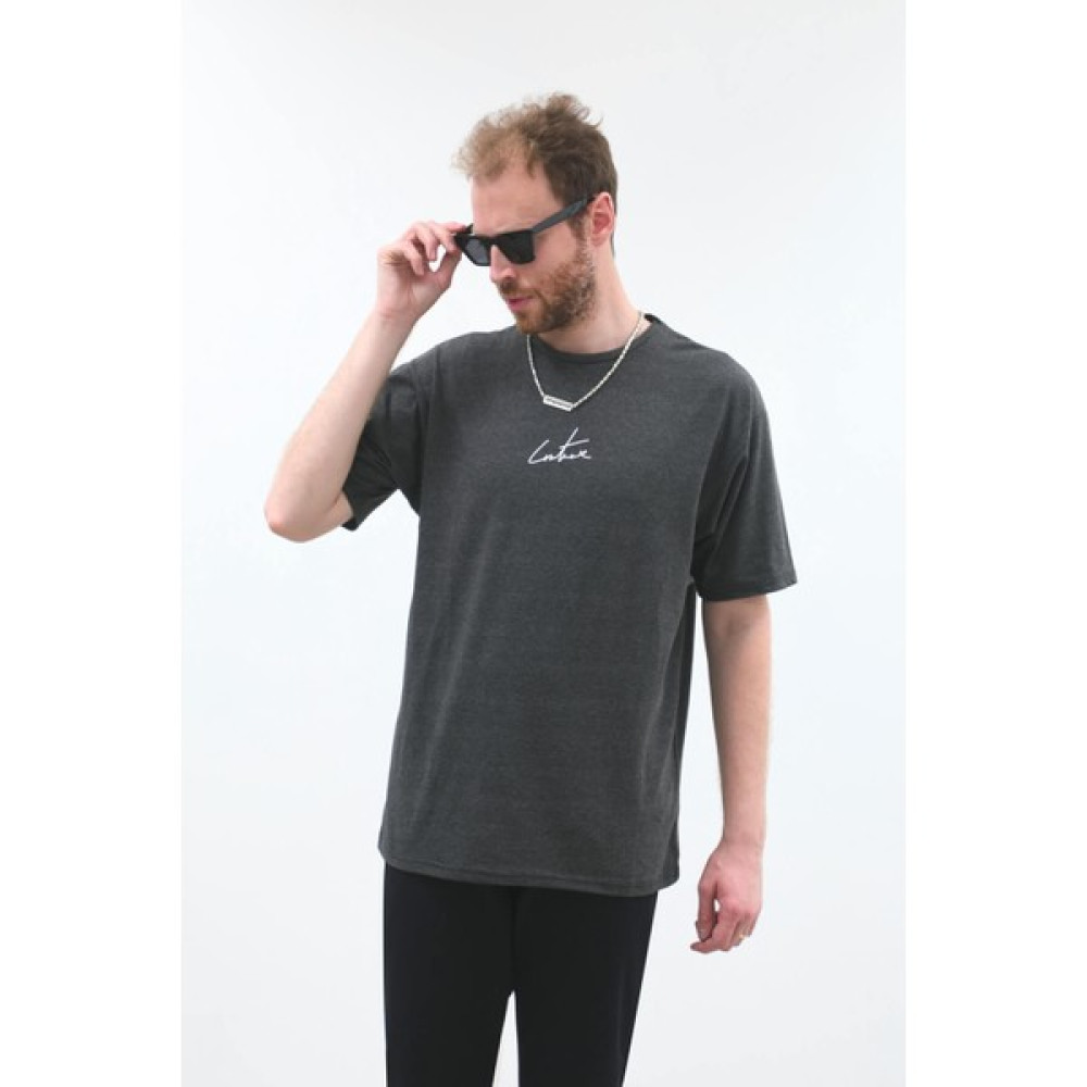 Markapia Man Erkek Koyu Gri Arkası Yazılı Bisiklet Yaka T-shirt Erkek T-shirt Fiyatı