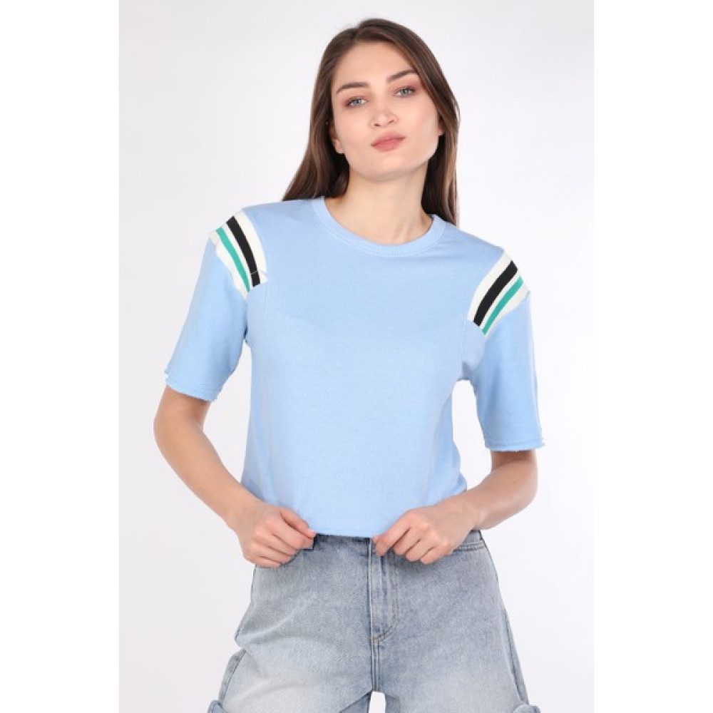 Markapia Woman Kadın Ribanalı Crop T-shirt Mavi Bayan T-shirt Fiyatı
