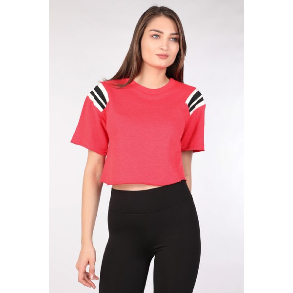 Markapia Woman Kadın Ribanalı Crop T-shirt Nar Çiçeği Bayan T-shirt Fiyatı