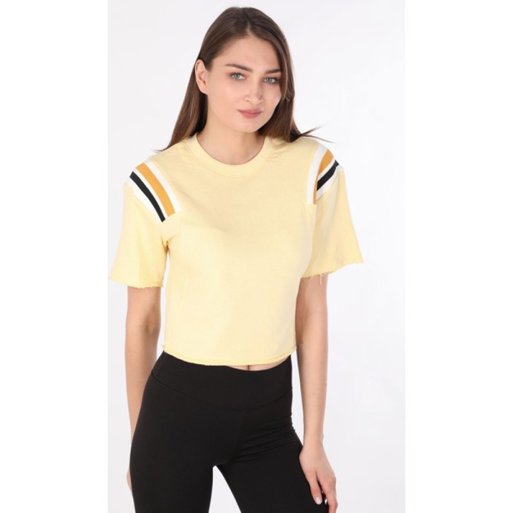 Markapia Woman Kadın Ribanalı Crop T-shirt Sarı Bayan T-shirt Fiyatı