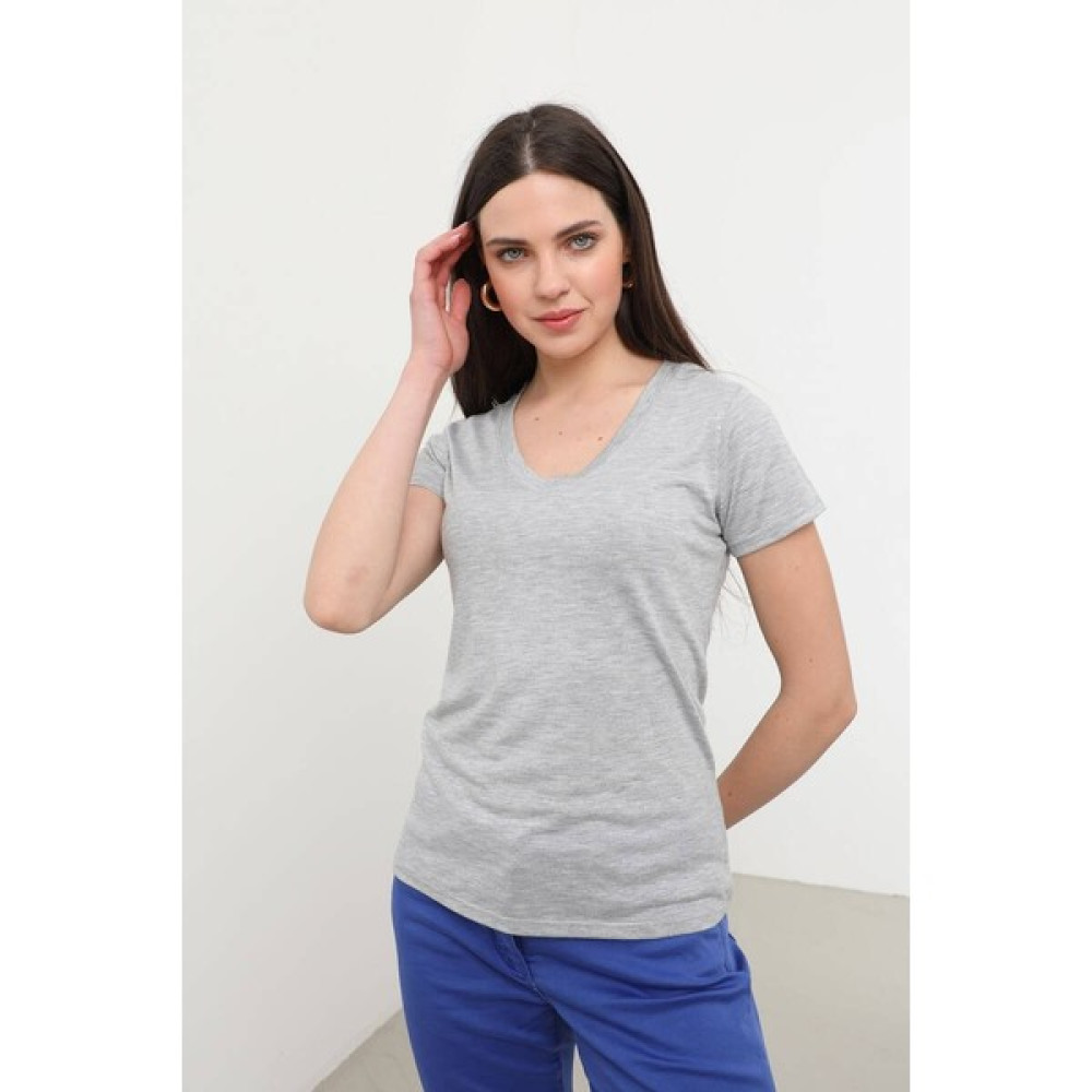 Markapia Woman Kadın V Yaka Basic T-Shirt Gri Bayan T-shirt Fiyatı