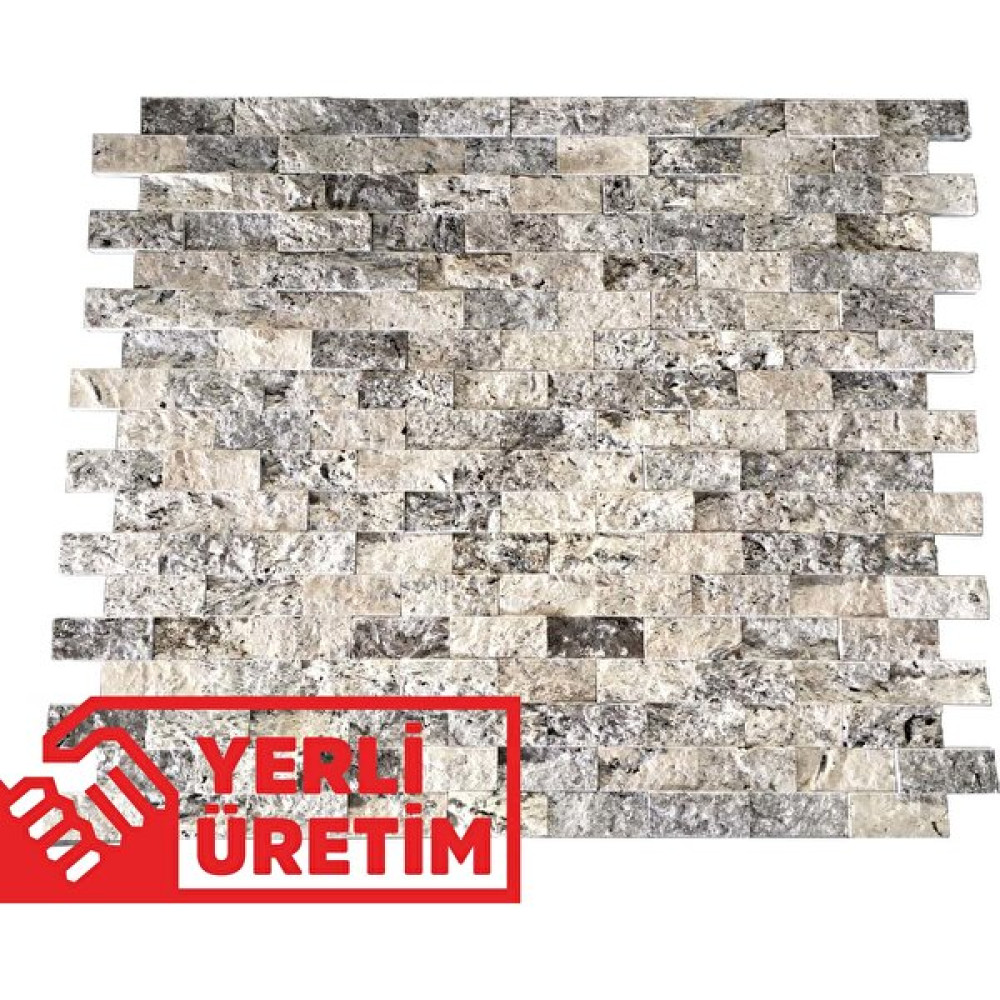 Markataş 5X10Cm Latte Silver Doğal Taş Traverten Patlatma Mozaik Duvar Kaplaması Dış Cephe Yalıtım Malzemeleri Fiyatı