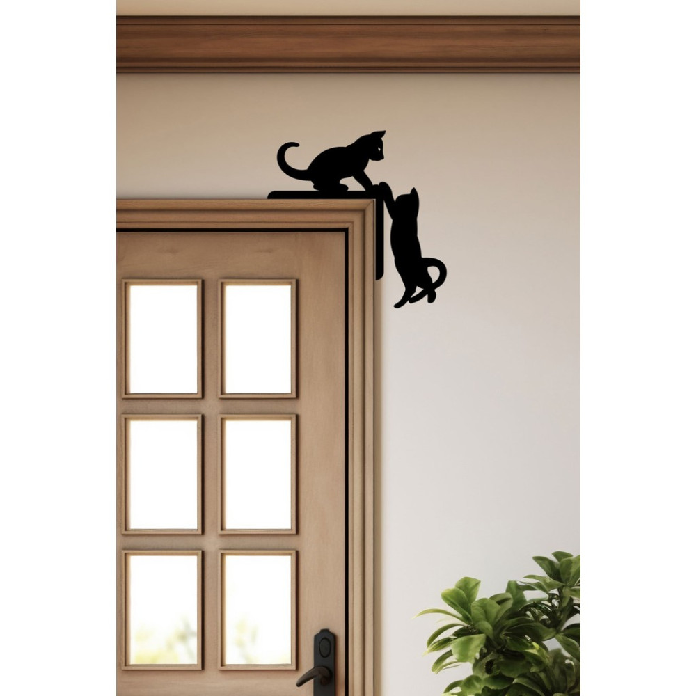 Markcat Kedi Kapı Pervaz Kenar Süsü Sağ (25X25 Cm) Siyah Ahşap Duvar Dekoru - Ev Süsü Diğer Fiyatı