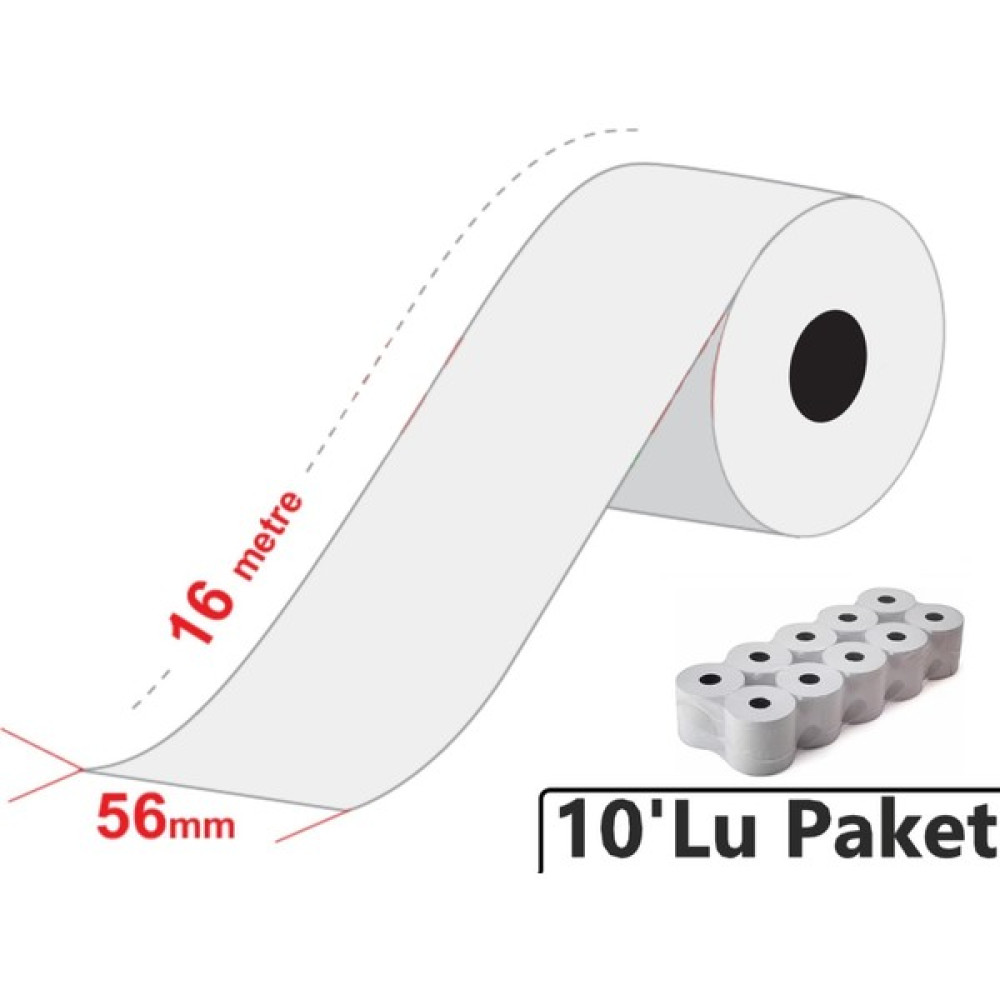 Marketix 56X16 Metre Termal Yazarkasa Pos Kredi Kartı Rulosu 10'lu Paket Ofis Malzemeleri Fiyatı