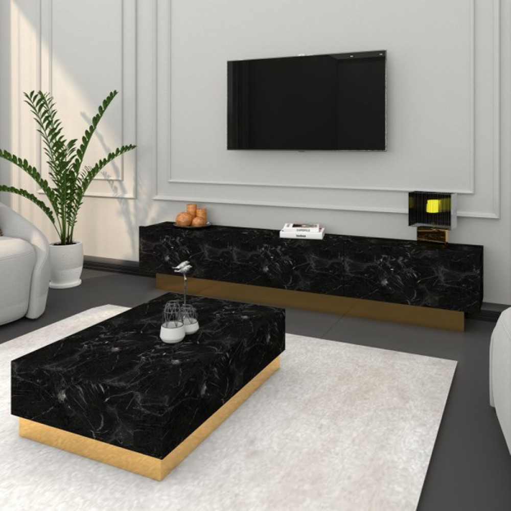 Marko Mobilya Mimari Sacramento Mermer Tv Ünitesi Ve Orta Sehpa Takımı Süper Lü x Mdf Parlak Gold Sibu Tv Ünitesi / Sehpası Fiyatı