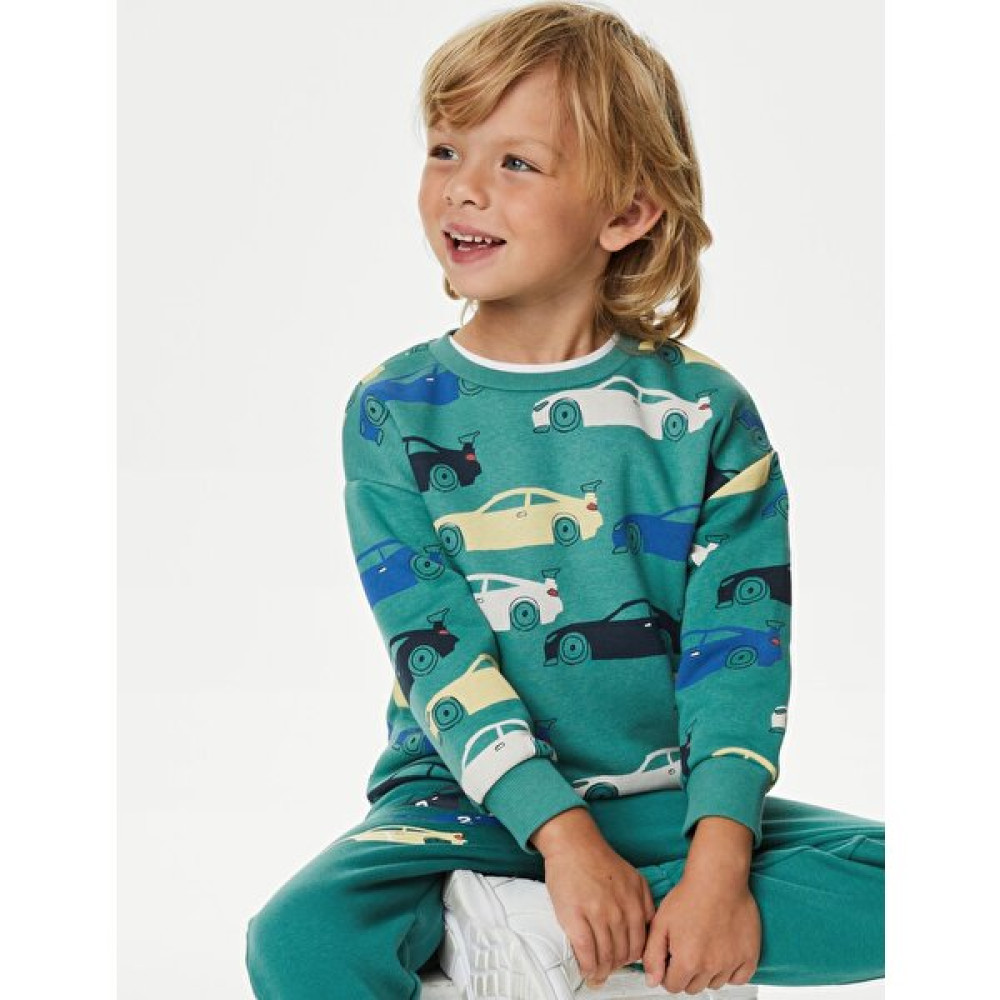 Marks & Spencer Araba Desenli Yuvarlak Yaka Sweatshirt (2-7 Yaş) Erkek Çocuk Sweatshirt Fiyatı