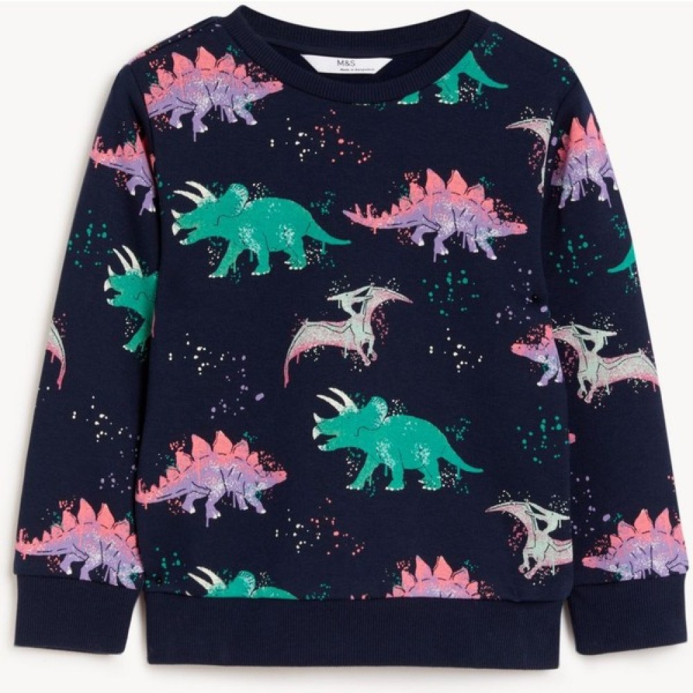 Marks & Spencer Dinozor Desenli Yuvarlak Yaka Sweatshirt (2-8 Yaş) Erkek Çocuk Sweatshirt Fiyatı