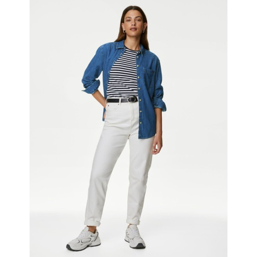 Marks & Spencer Saf Pamuklu Regular Fit Denim Gömlek Kadın Gömlek Fiyatı