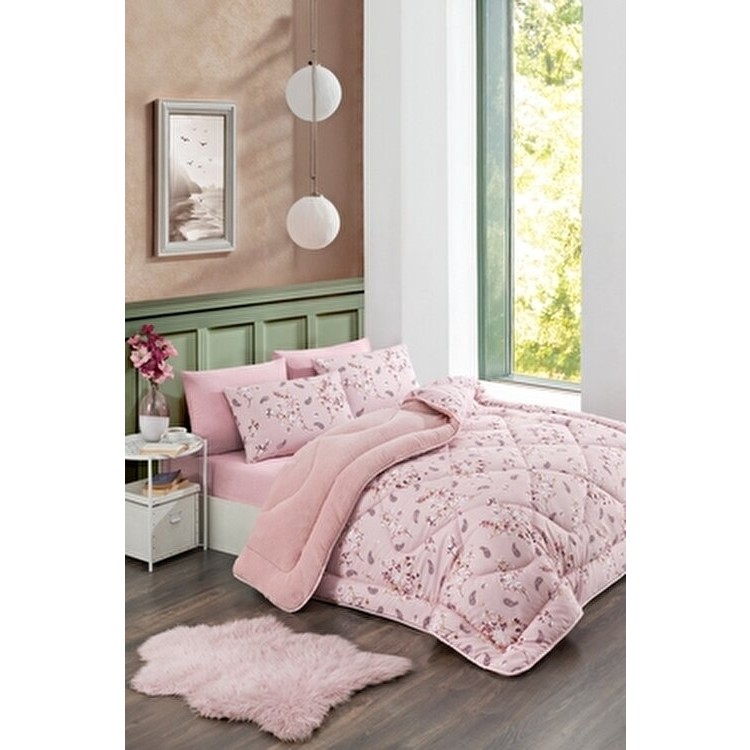 Marla Home Çift Kişilik Welsoft Yorgan Uyku Seti 195 x 215 cm Çiçek Desenli Pembe Renk Yorgan Fiyatı