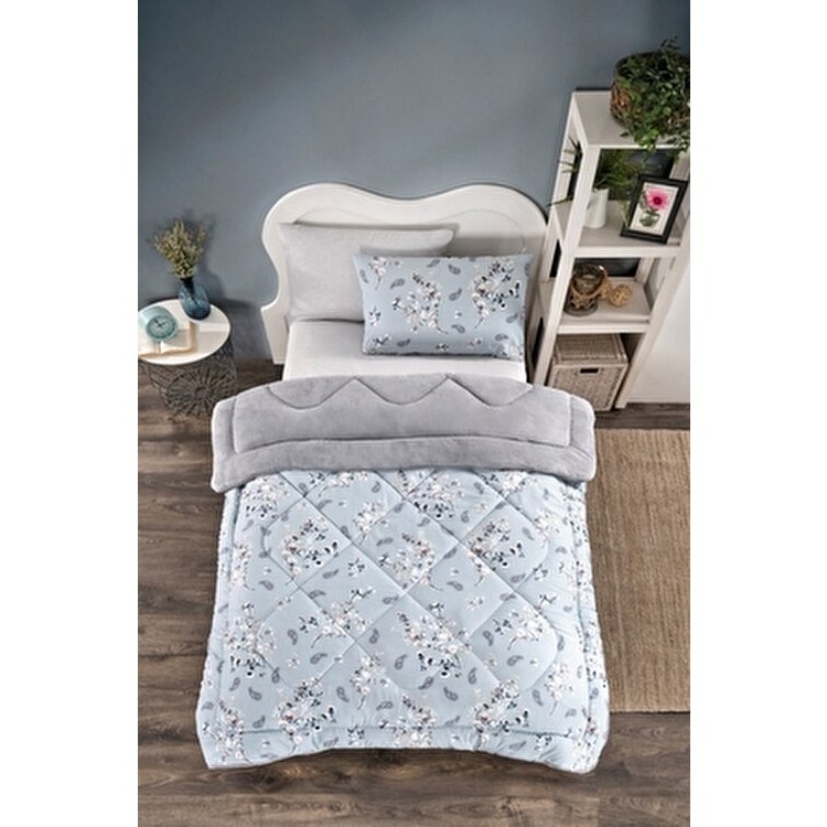 Marla Home Mavi Tek Kişilik Welsoft Yorgan Uyku Seti Lastikli Çarşaflı Çiçek Deseni ile Rahatlık Yorgan Fiyatı