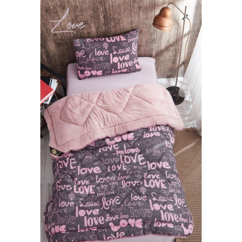 Marla Home Pofuduk Tek Kişilik Welsoft Love Desenli Çift Taraflı Yorgan Seti - 155 x 215 cm - Pembe Yorgan Fiyatı