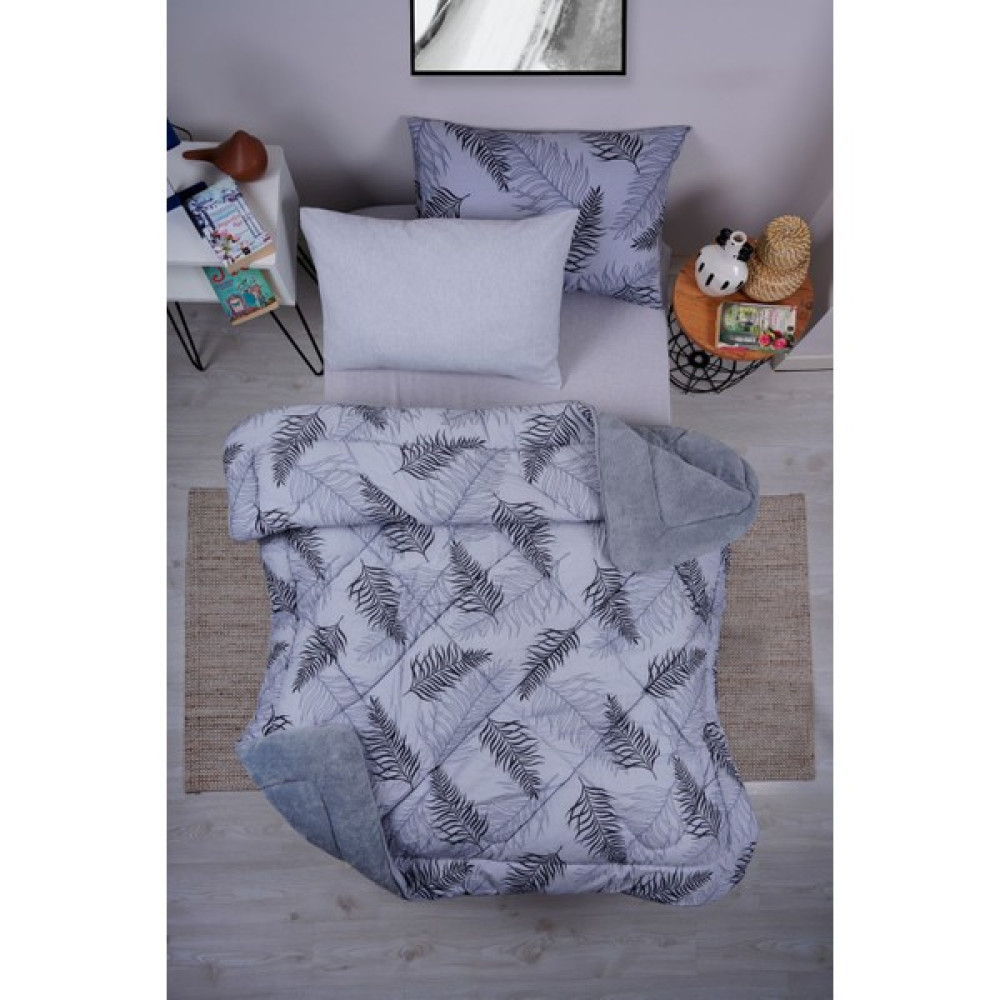 Marla Home Premium Welsoft Palm Desen Pamuklu Çift Taraflı Pofuduk Tek Kişilik Uyku Seti - Gri Diğer Fiyatı