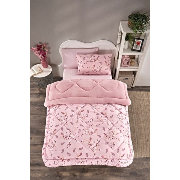 Marla Home Tek Kişilik Welsoft Yorgan Uyku Seti Pembe Çiçek Desenli Lastikli Çarşaflı Bahar Yorgan Fiyatı
