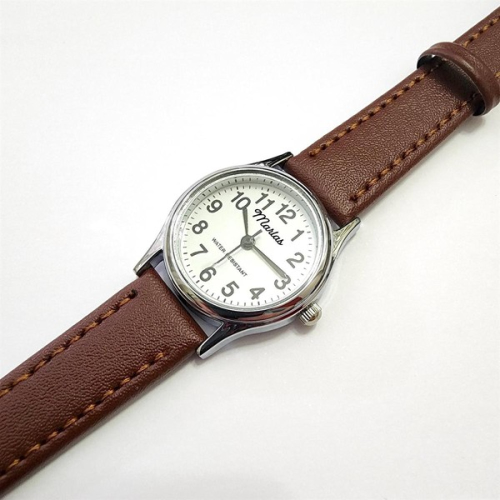 Marlas Retro Kadın Saati, Vintage Tasarım, Klasik, Gümüş Kasa Rengi, Minimal Tasarım, Açık Kahverengi Kayış Kordon, Beyaz Kadran - Koyu Kahverengi Kol Saatleri Fiyatı