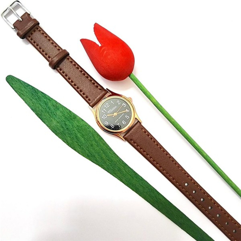 Marlas Retro Kadın Saati, Vintage Tasarım, Klasik, Rose Gold Rengi, Minimal, Kayışlı, Siyah Kadran - Açık Kahverengi Kol Saatleri Fiyatı