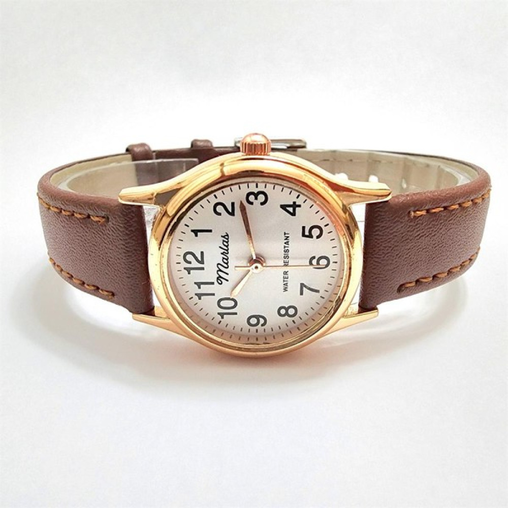 Marlas Retro Kadın Saati, Vintage Tasarım, Klasik Tasarım, Rose Gold Rengi, Minimal, Kayışlı, Ikonik - Açık Kahverengi Kol Saatleri Fiyatı