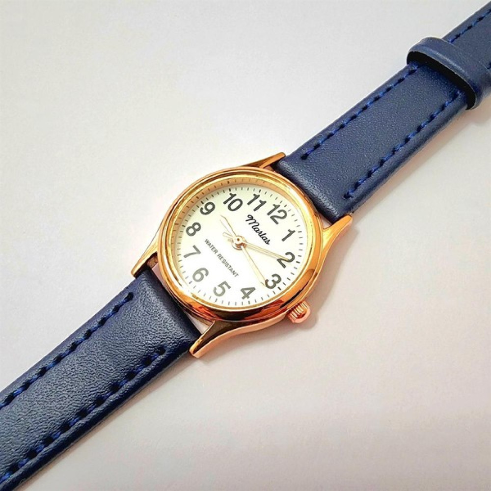 Marlas Vintage Kadın Kol Saati, Retro Tasarım, Yuvarlak, Rose Gold Kasa, Mavi Deri Kordon, Kolay Kullanım Kol Saatleri Fiyatı