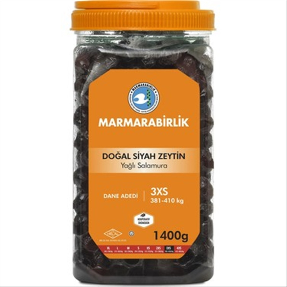 Marmara Birlik Yağlı Siyah Zeytin Pet (3XS) 381-410 1,4 kg Zeytin Fiyatı