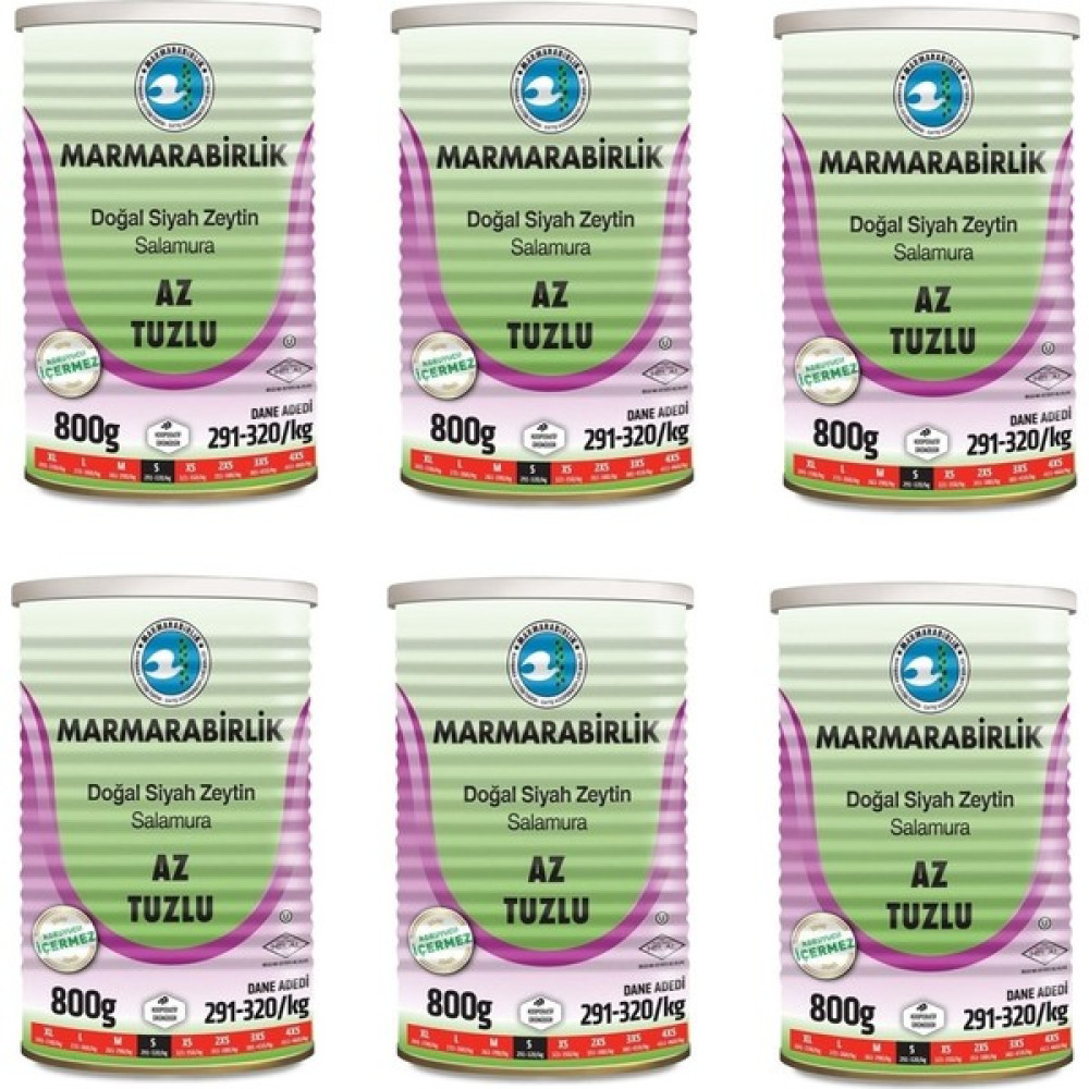 Marmarabirlik Az Tuzlu Salamura Siyah Zeytin Teneke (S) 800 gr - 6'lı Diğer Fiyatı