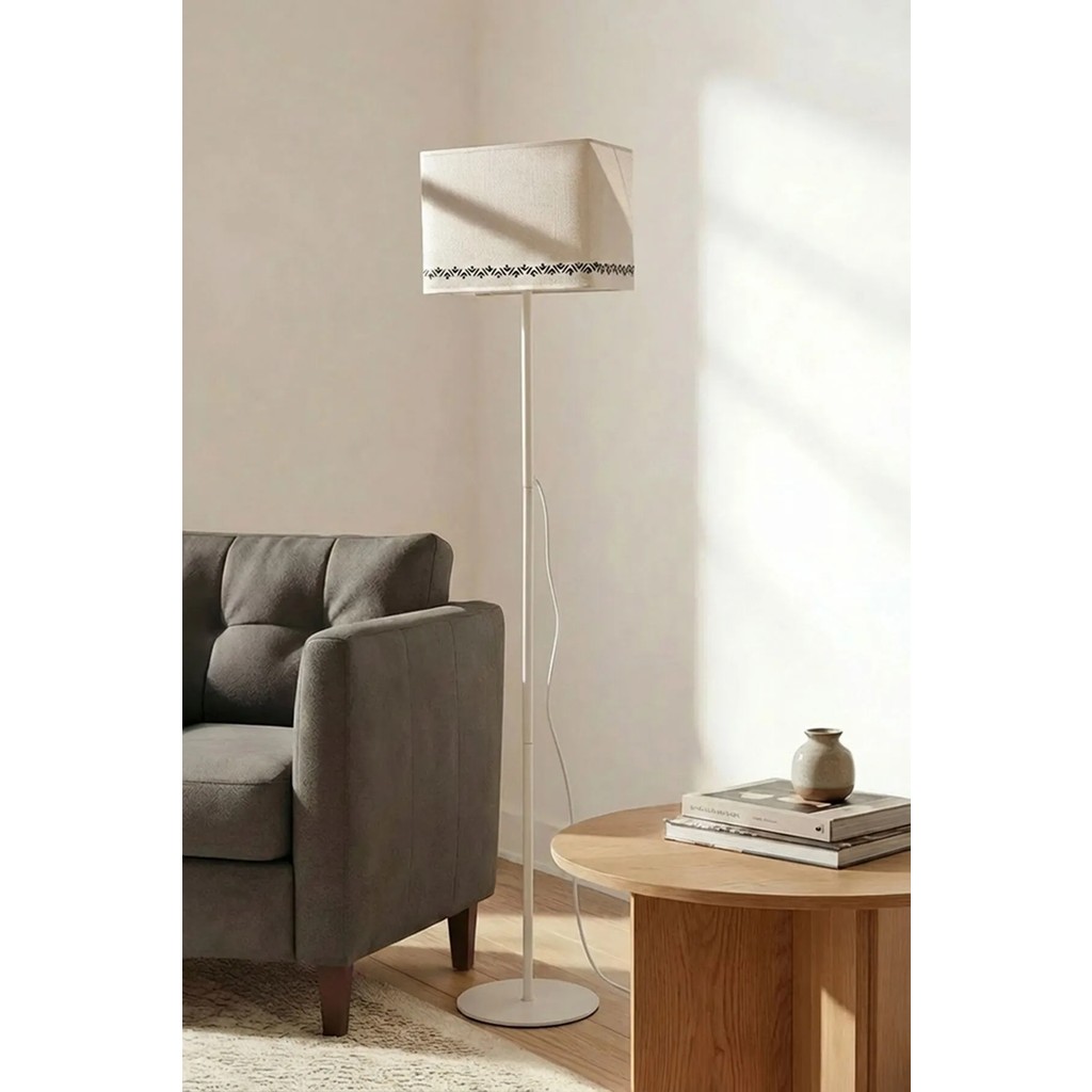 Marrien Corner Tulip Krem Metal Ayaklı Dikdörtgen Lambader - 145 cm Tek Ayaklı Lale Motifli Köşe Lambası Lambader Fiyatı