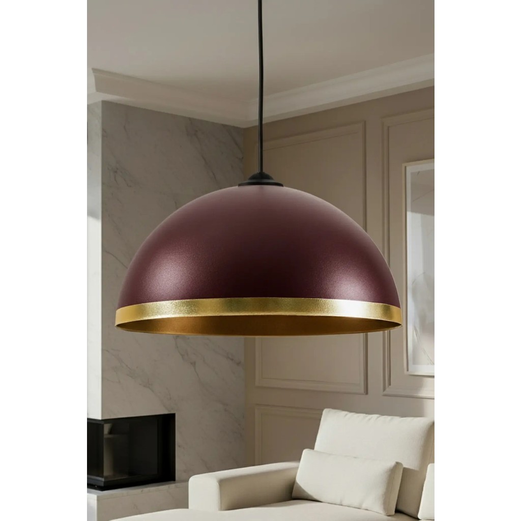 Marrien Luna Modern Tekli Bordo Metal Golden Sarkıt (30 cm) Salon, Mutfak & Cafe için Dekoratif Avize - Bordo - Gold Avize Fiyatı