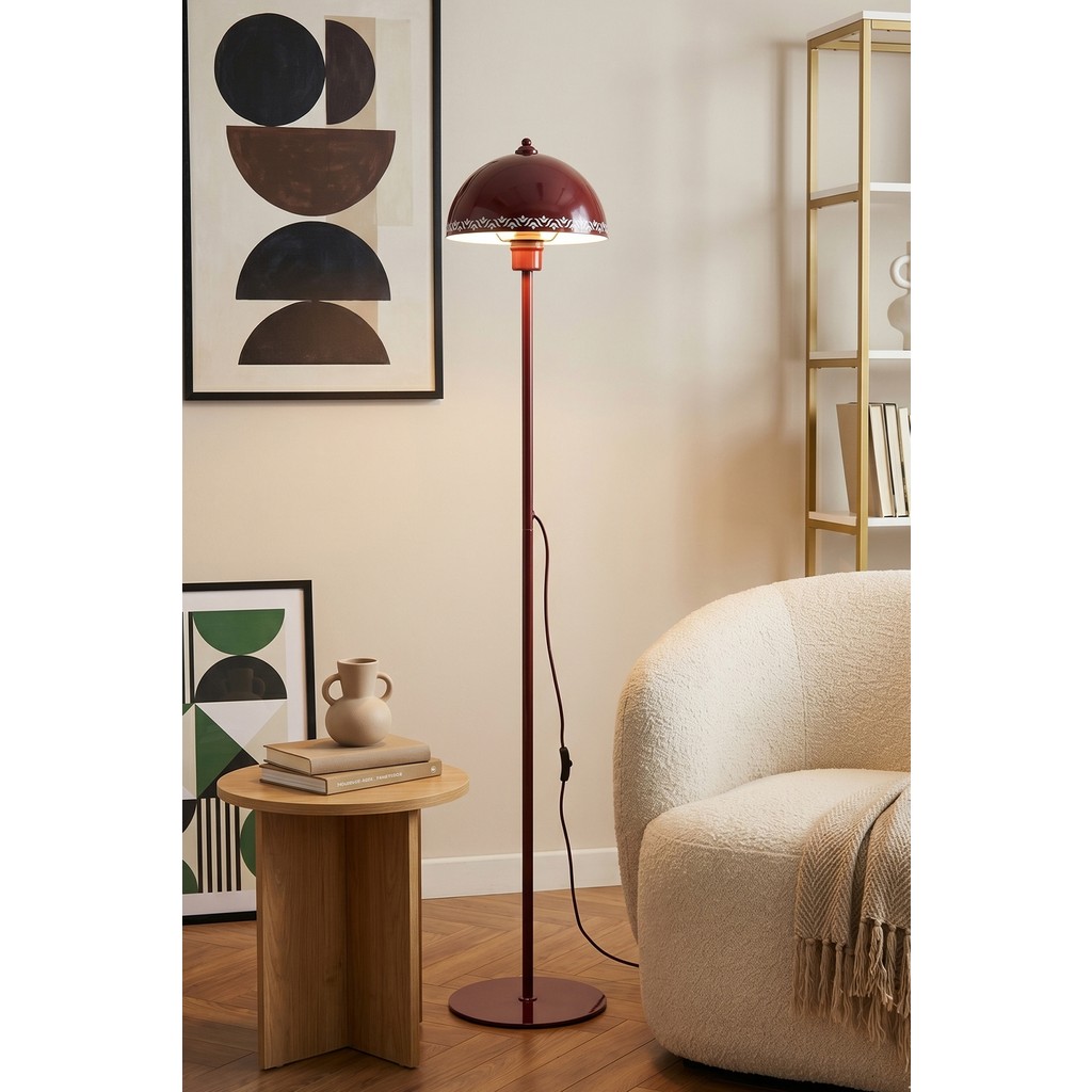 Marrien Luna Tulip Tek Ayaklı Bordo Modern Metal Lambader Oturma Odası & Yatak Odası & Salon Lambası Lambader Fiyatı