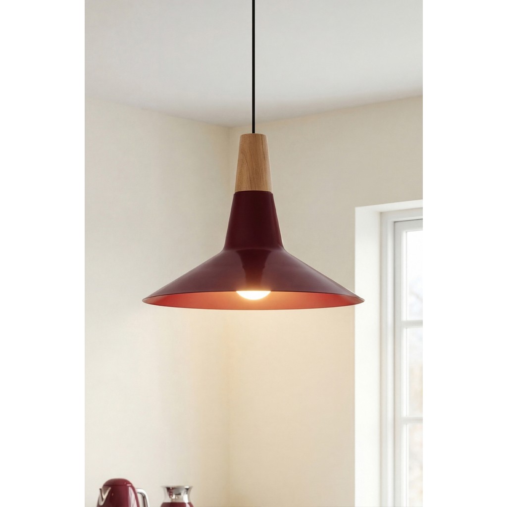 Marrien Ruby Bohem Ahşap Bordo Metal Sarkıt (30 cm) Yemek Masası Üstü Avize Mutfak & Salon Aydınlatması Avize Fiyatı