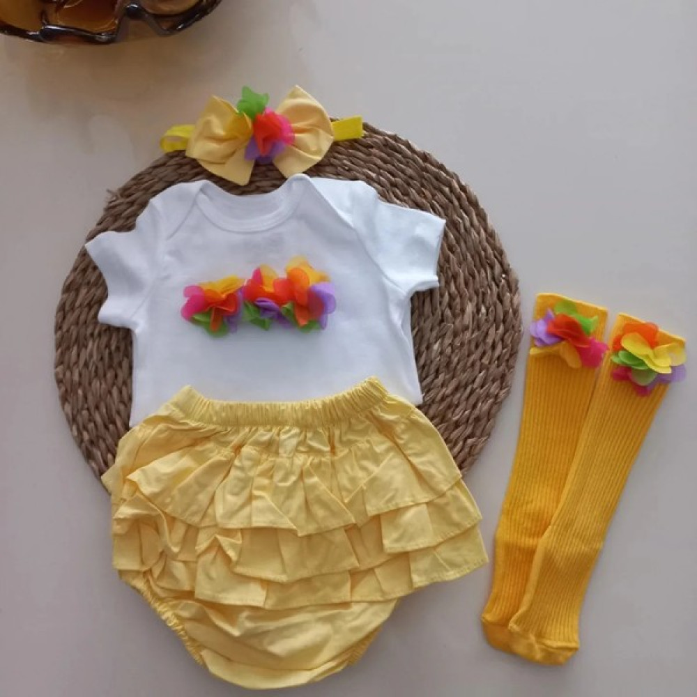 Mars Baby Kız Bebek Sarı Potpori Fırfırşort Etek Bandana Çorap Takım Bebek Giysi Takım Fiyatı