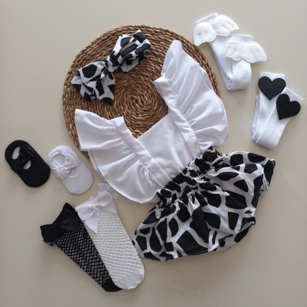 Mars Baby Kız Bebek Siyah Beyaz Zebra Fırfırlı Salopet Bandana Çorap Takım Bebek Elbisesi Fiyatı